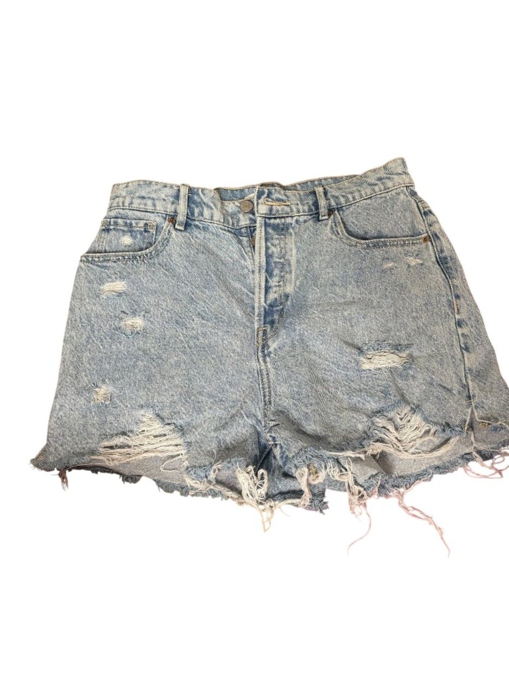 PacSun High Rise Icon Distressed Denim Shorts Size 28 Light Wash Button Fly
